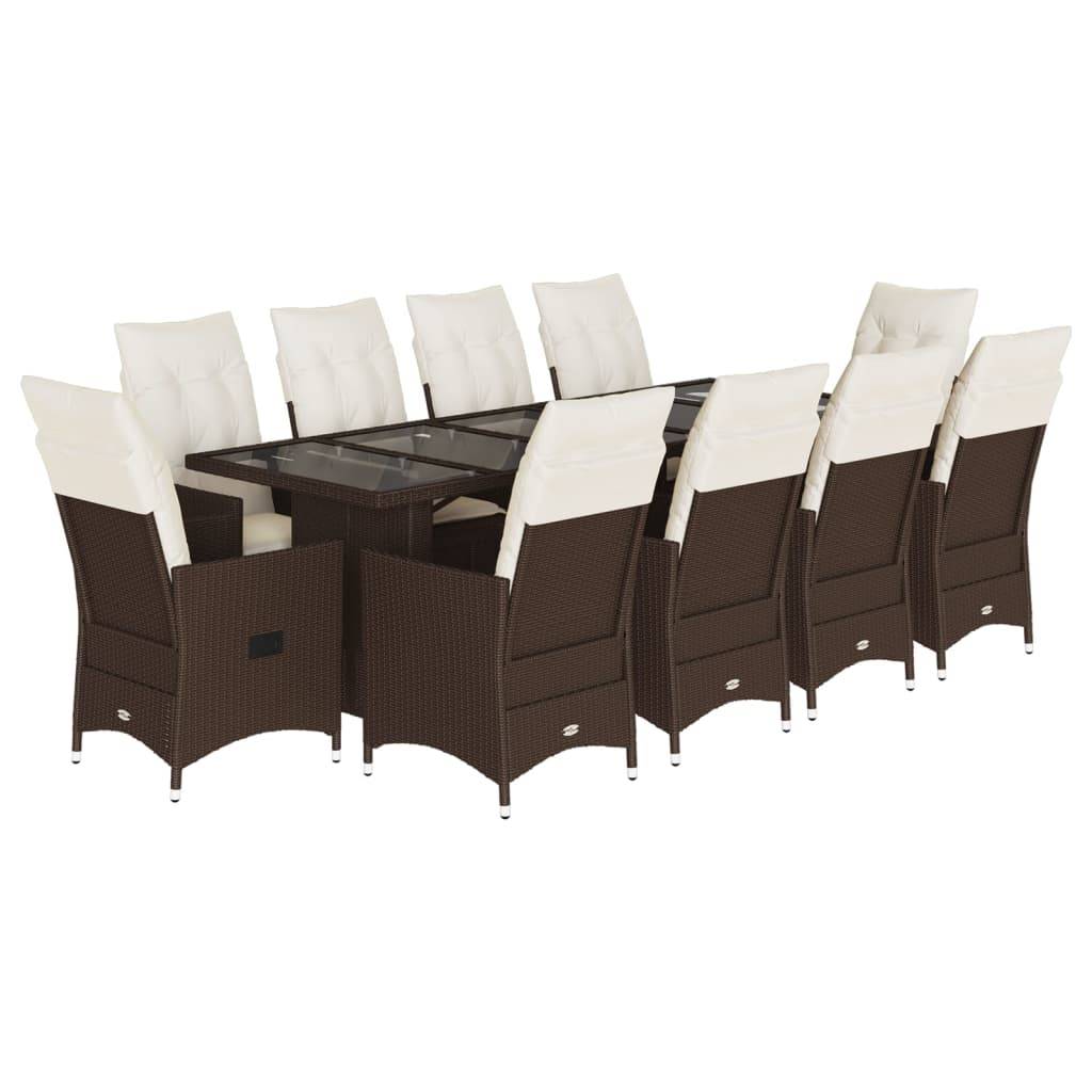 vidaXL 11-tlg. Garten-Bistro-Set mit Kissen Braun Poly Rattan
