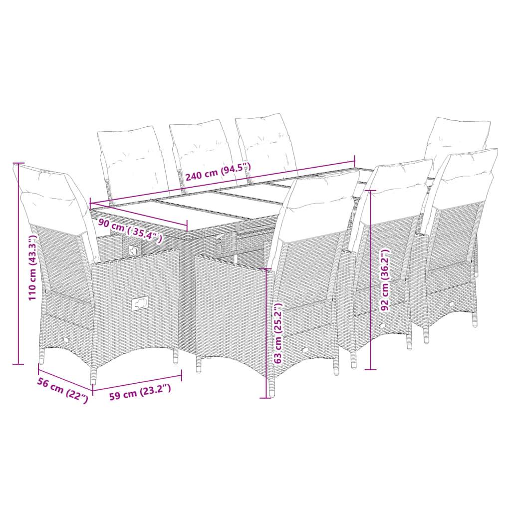 vidaXL 9-tlg. Garten-Bistro-Set mit Kissen Beige Poly Rattan