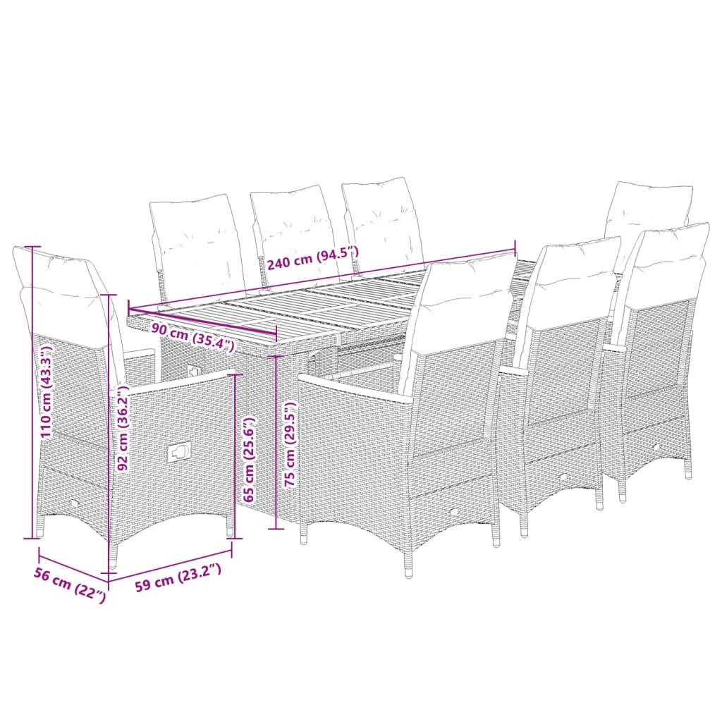 vidaXL 9-tlg. Garten-Bistro-Set mit Kissen Schwarz Poly Rattan