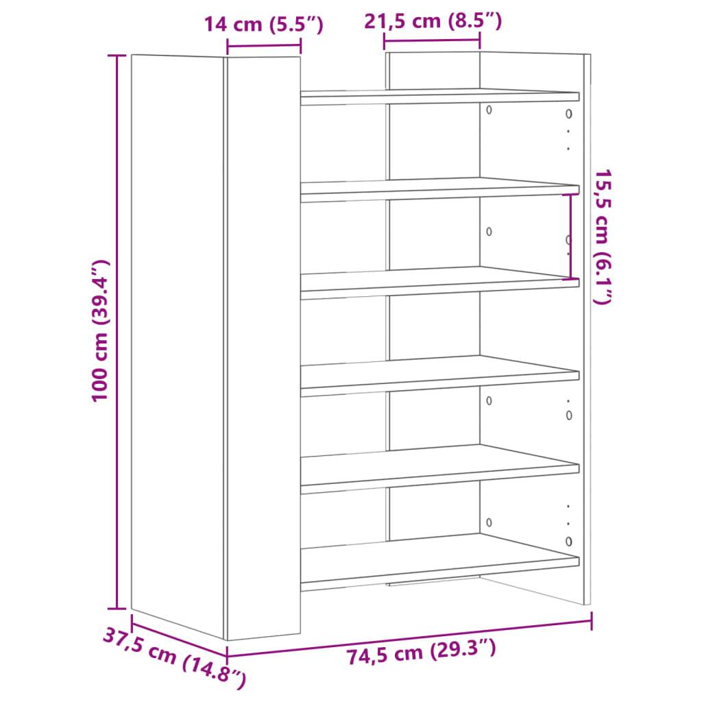 vidaXL Schuhschrank Schwarz 74,5x37,5x100 cm Holzwerkstoff