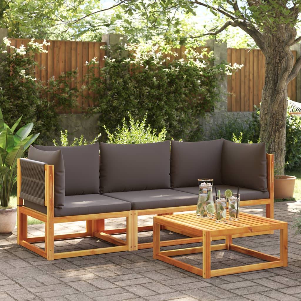 vidaXL 3-tlg. Garten-Sofagarnitur mit Kissen Massivholz Akazie