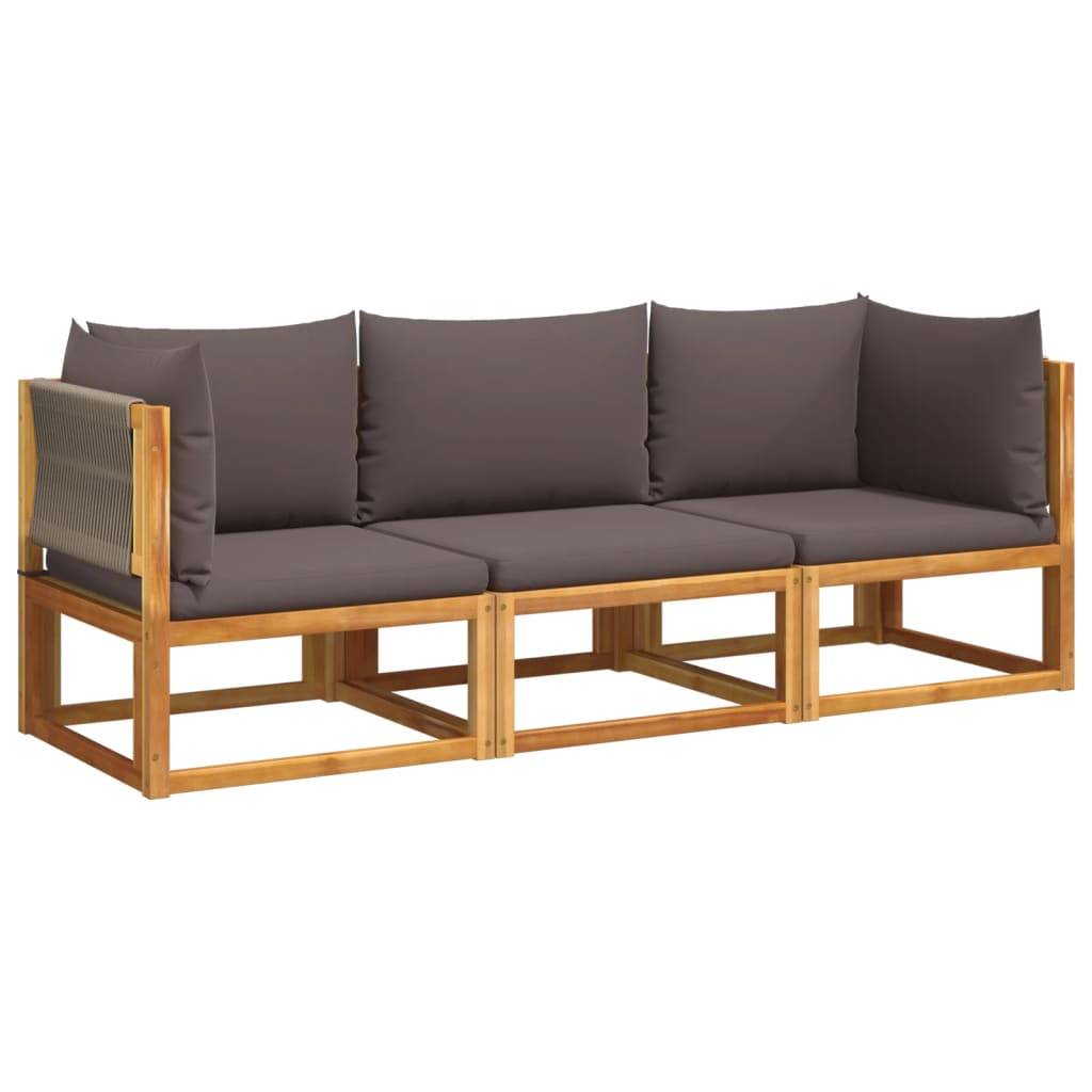 vidaXL 3-tlg. Garten-Sofagarnitur mit Kissen Massivholz Akazie
