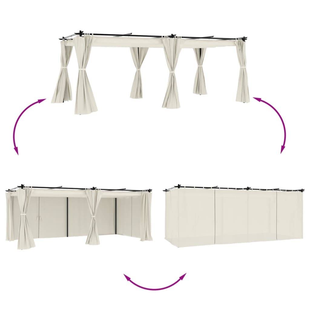 vidaXL Pavillon mit Vorhängen Creme 6x3 m Stahl