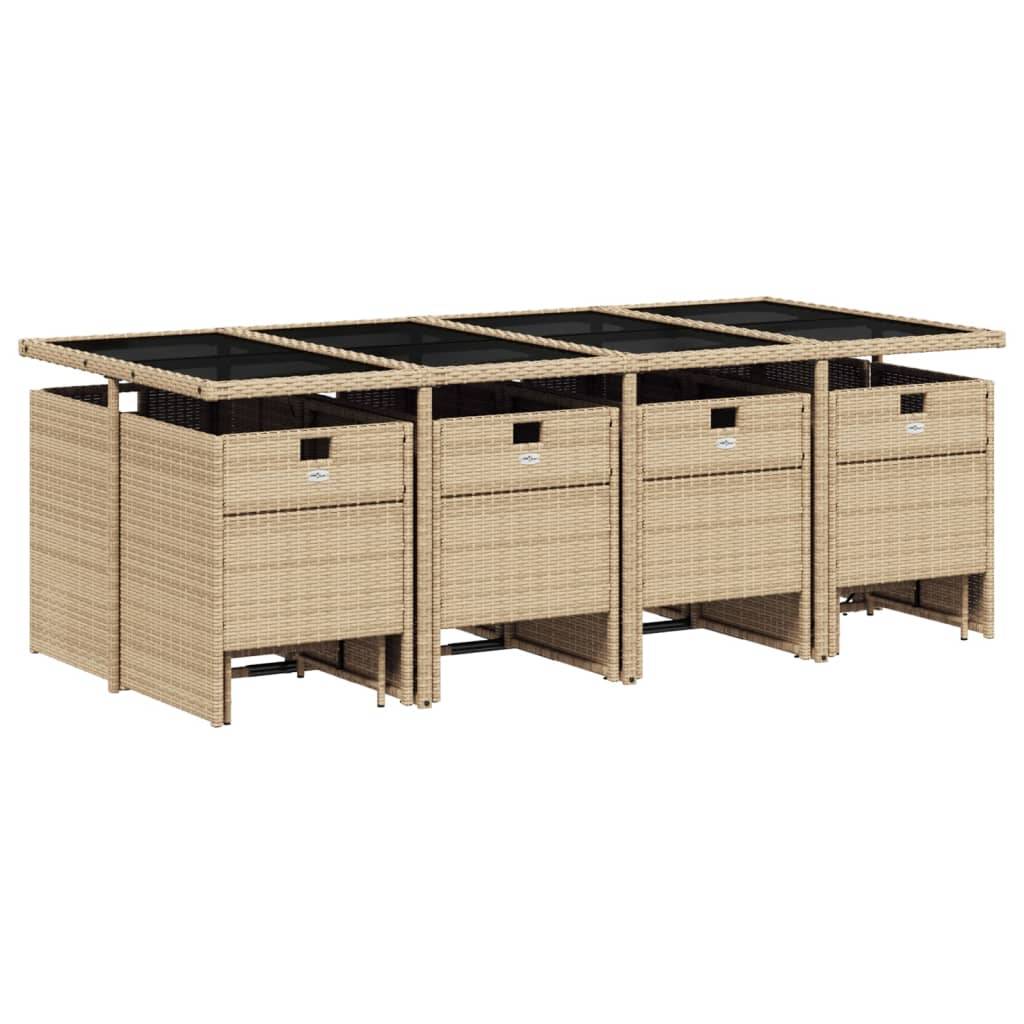 vidaXL 13-tlg. Garten-Essgruppe mit Kissen Beigemischung Poly Rattan