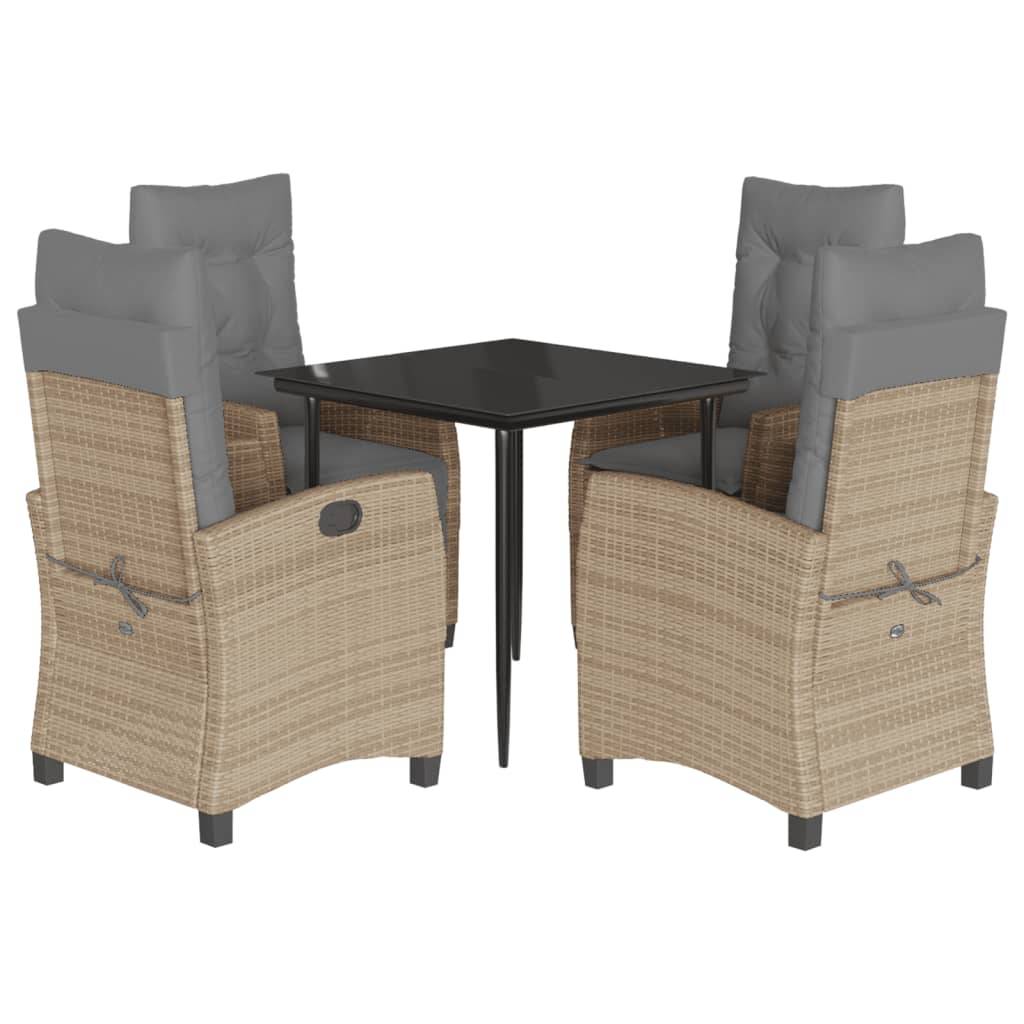vidaXL 5-tlg. Garten-Essgruppe mit Kissen Beigemischung Poly Rattan