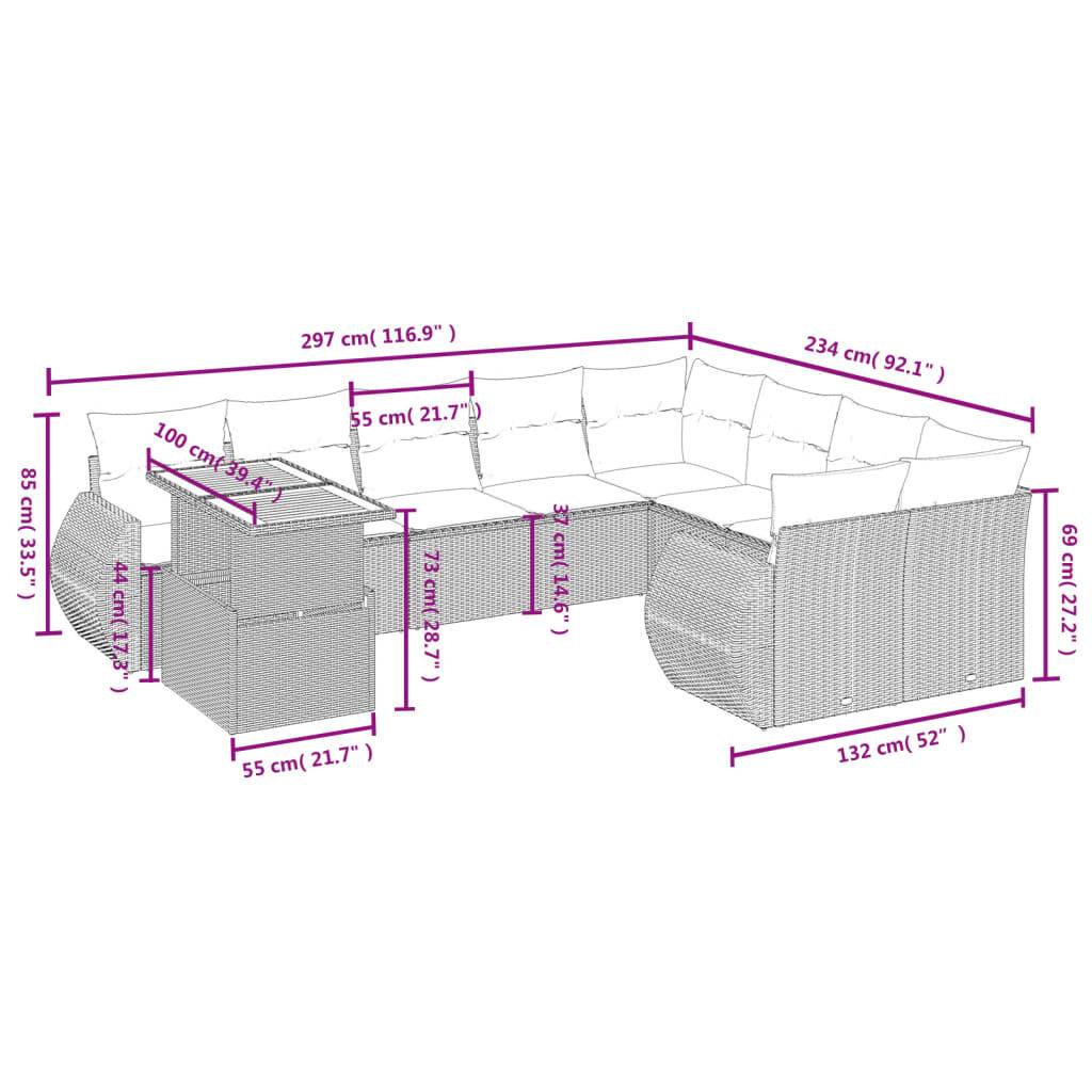 vidaXL 10-tlg. Garten-Sofagarnitur mit Kissen Beige Poly Rattan