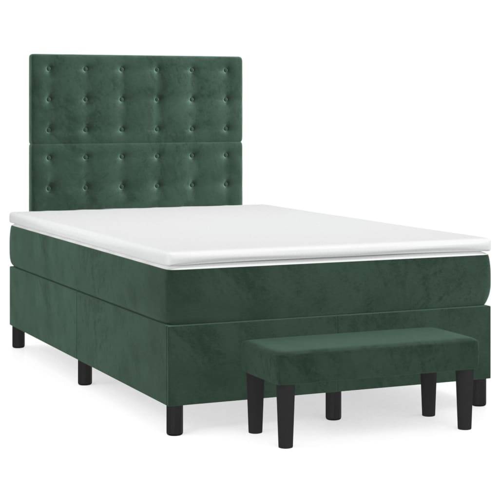 vidaXL Boxspringbett mit Matratze Dunkelgrün 120x190 cm Samt
