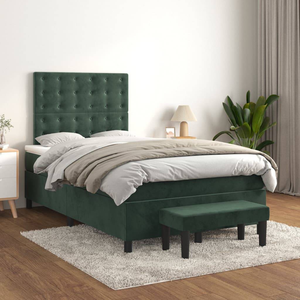 vidaXL Boxspringbett mit Matratze Dunkelgrün 120x190 cm Samt