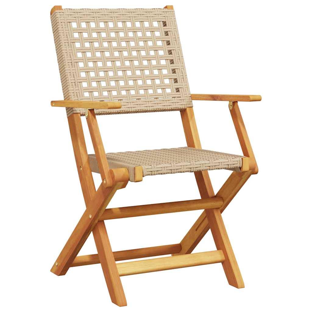 vidaXL Gartenstühle 4 Stk. Klappbar Beige Poly Rattan & Massivholz