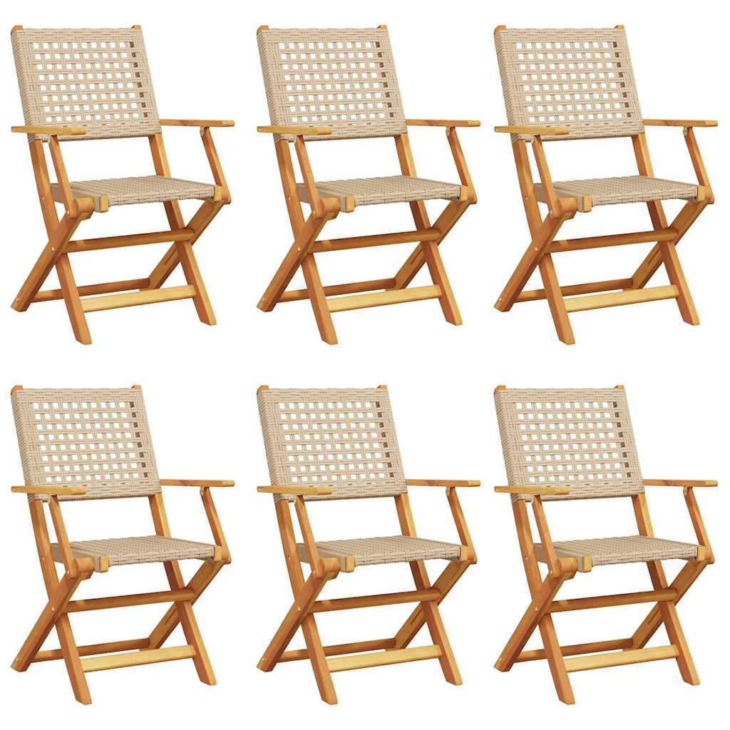 vidaXL Gartenstühle 6 Stk. Klappbar Beige Poly Rattan & Massivholz