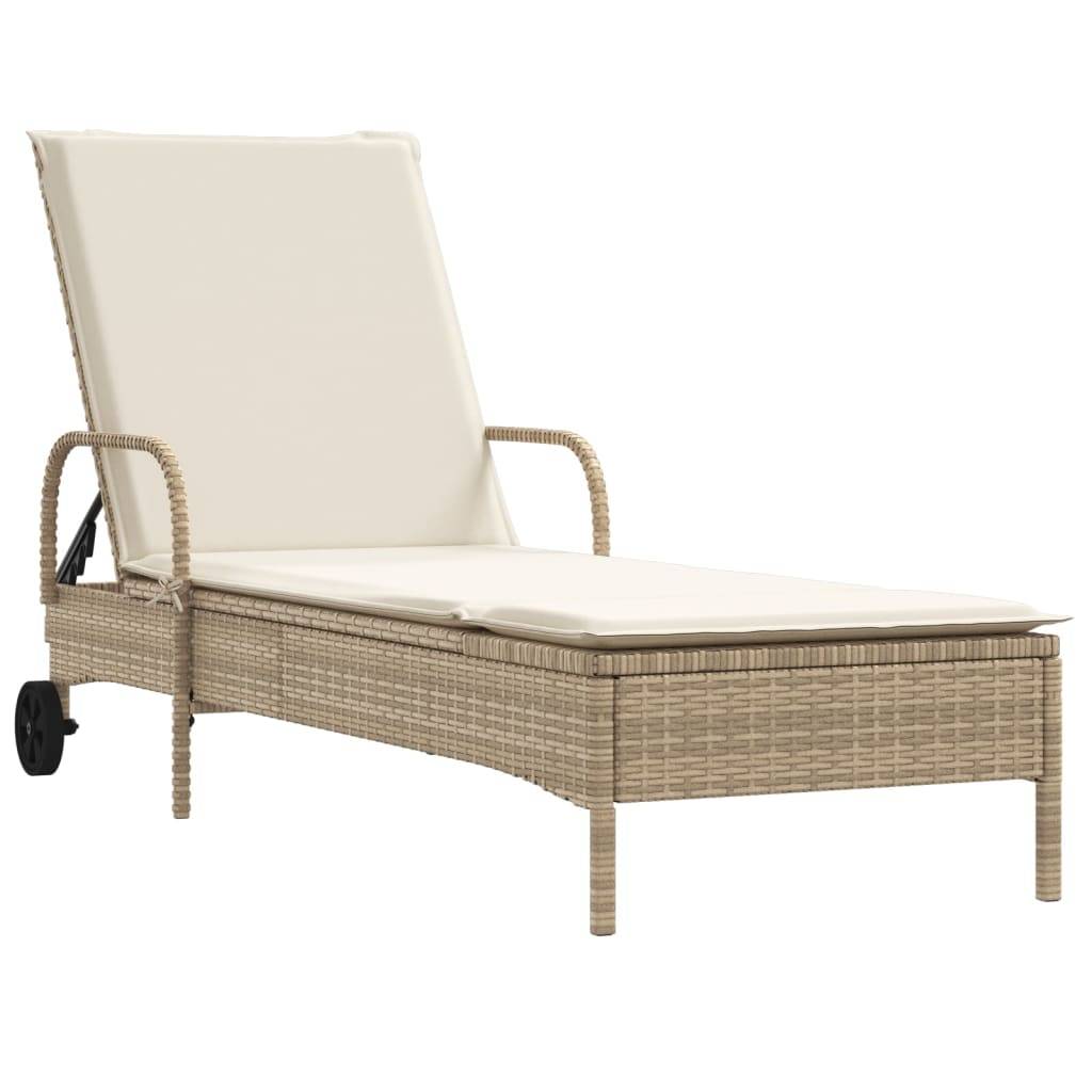 vidaXL Sonnenliegen mit Auflagen 2 Stk. Beige Poly-Rattan