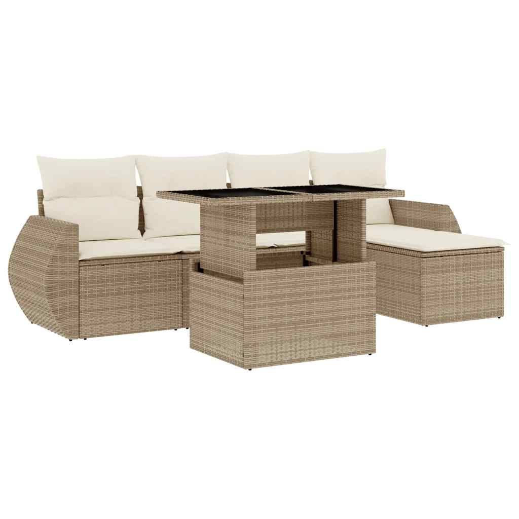 vidaXL 6-tlg. Garten-Sofagarnitur mit Kissen Beige Poly Rattan
