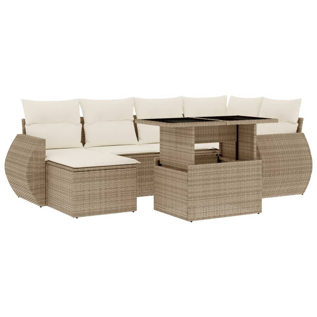 vidaXL 7-tlg. Garten-Sofagarnitur mit Kissen Beige Poly Rattan