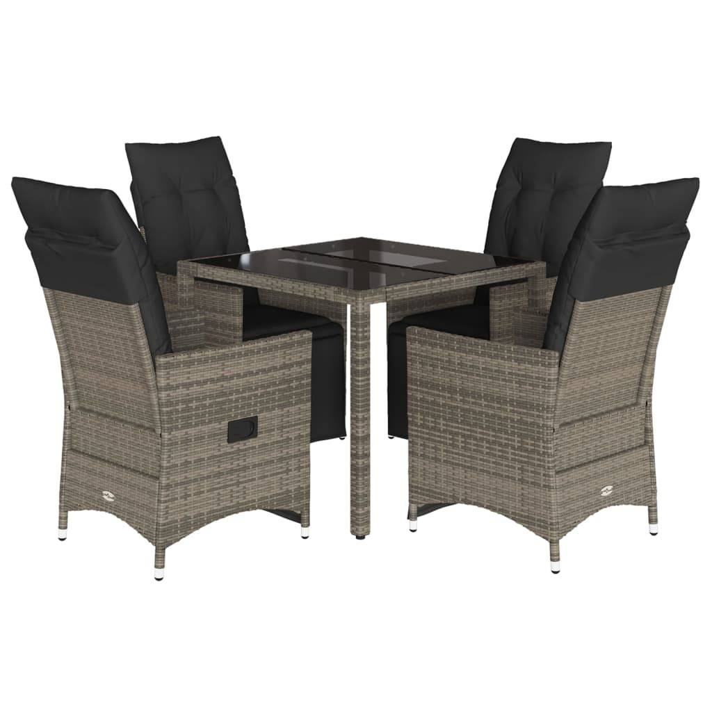vidaXL 5-tlg. Garten-Bistro-Set mit Kissen Grau Poly Rattan