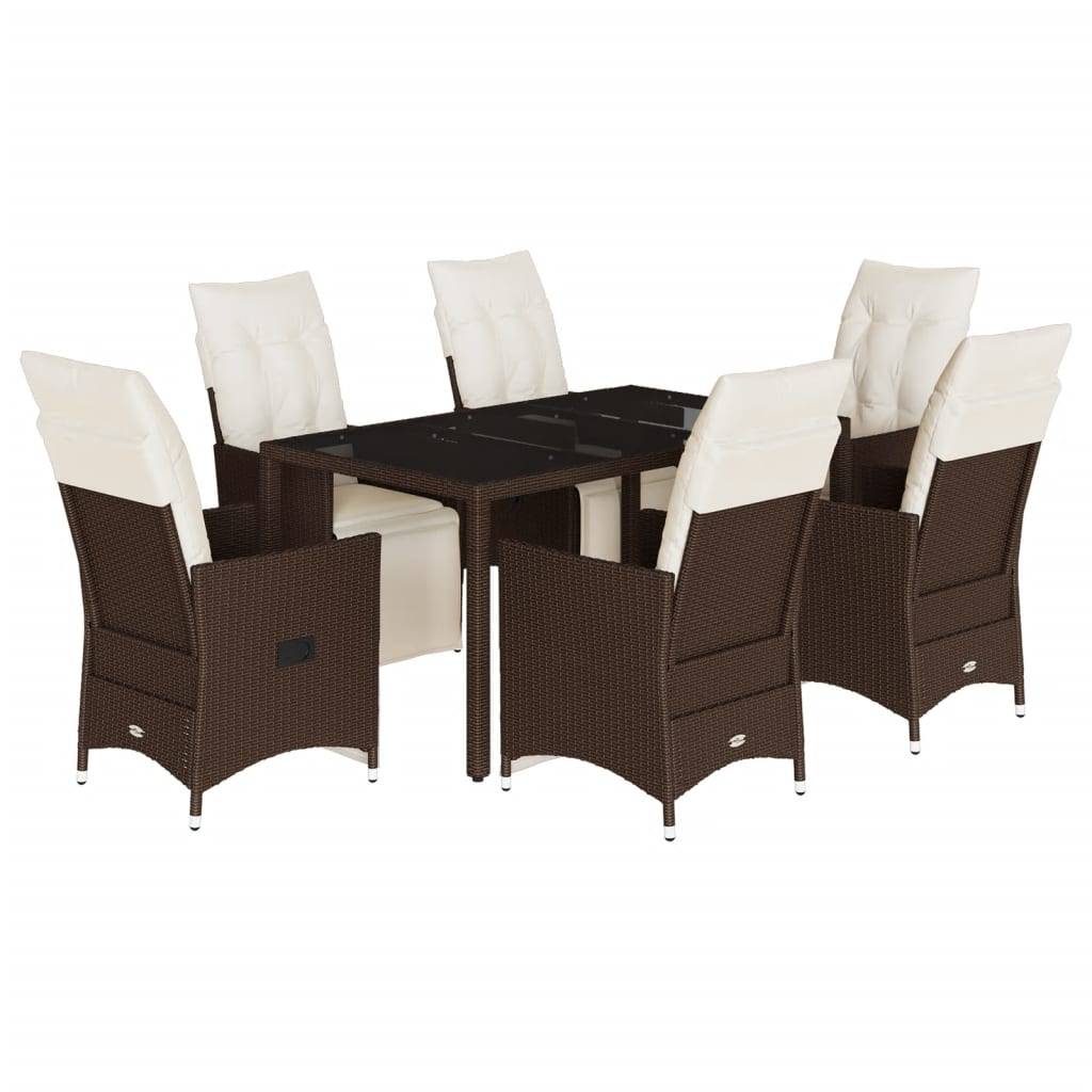 vidaXL 7-tlg. Garten-Bistro-Set mit Kissen Braun Poly Rattan