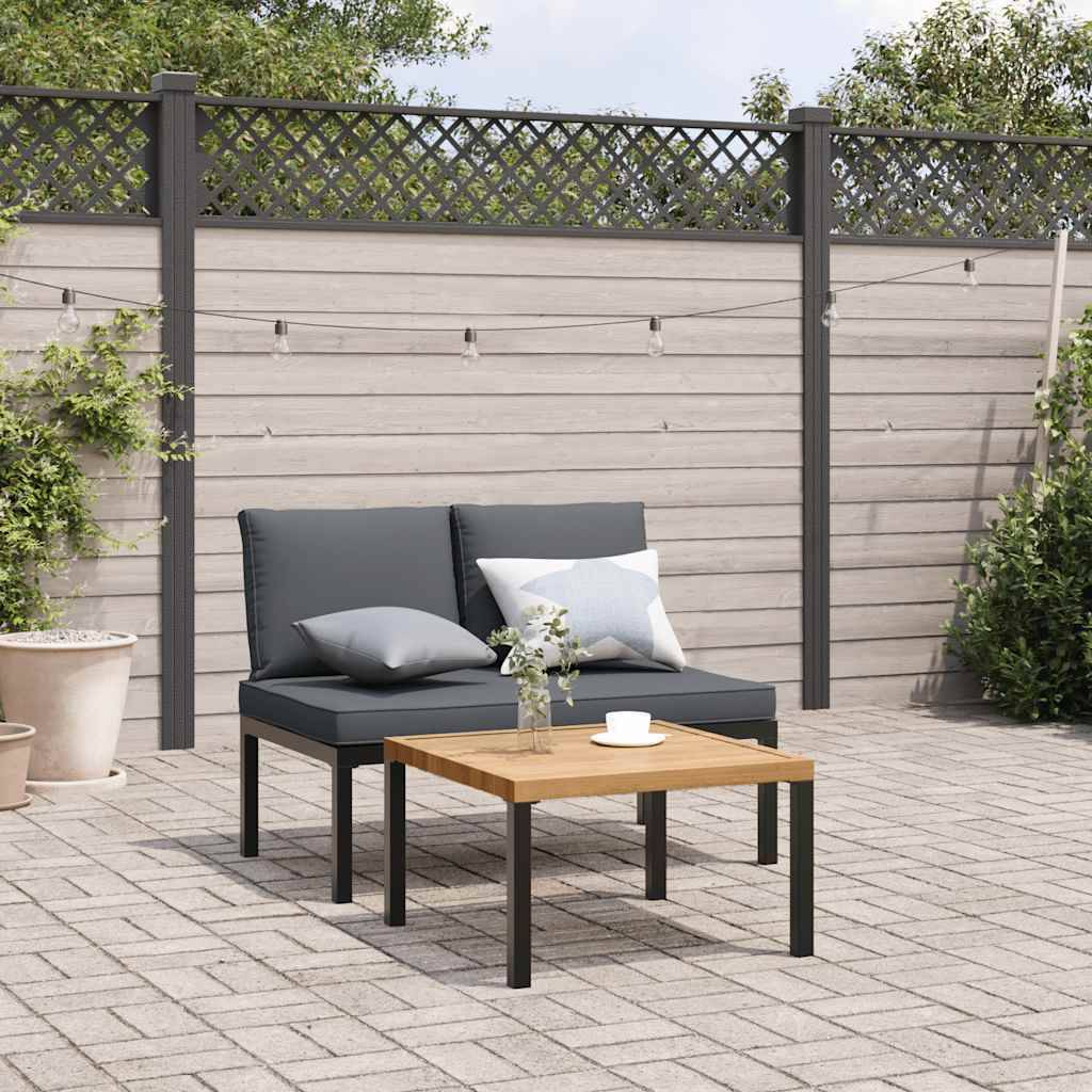 vidaXL 2-tlg. Garten-Sofagarnitur mit Kissen Schwarz Aluminium