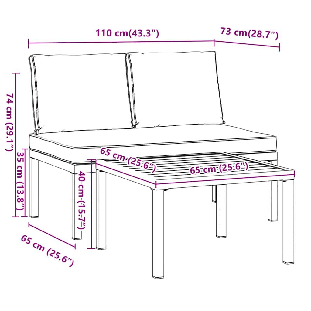 vidaXL 2-tlg. Garten-Sofagarnitur mit Kissen Schwarz Aluminium