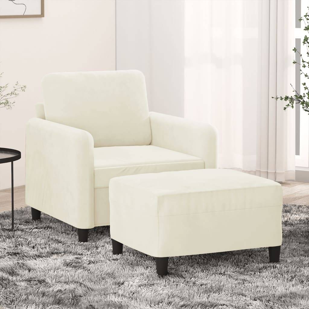 vidaXL Sessel mit Hocker Creme 60 cm Samt