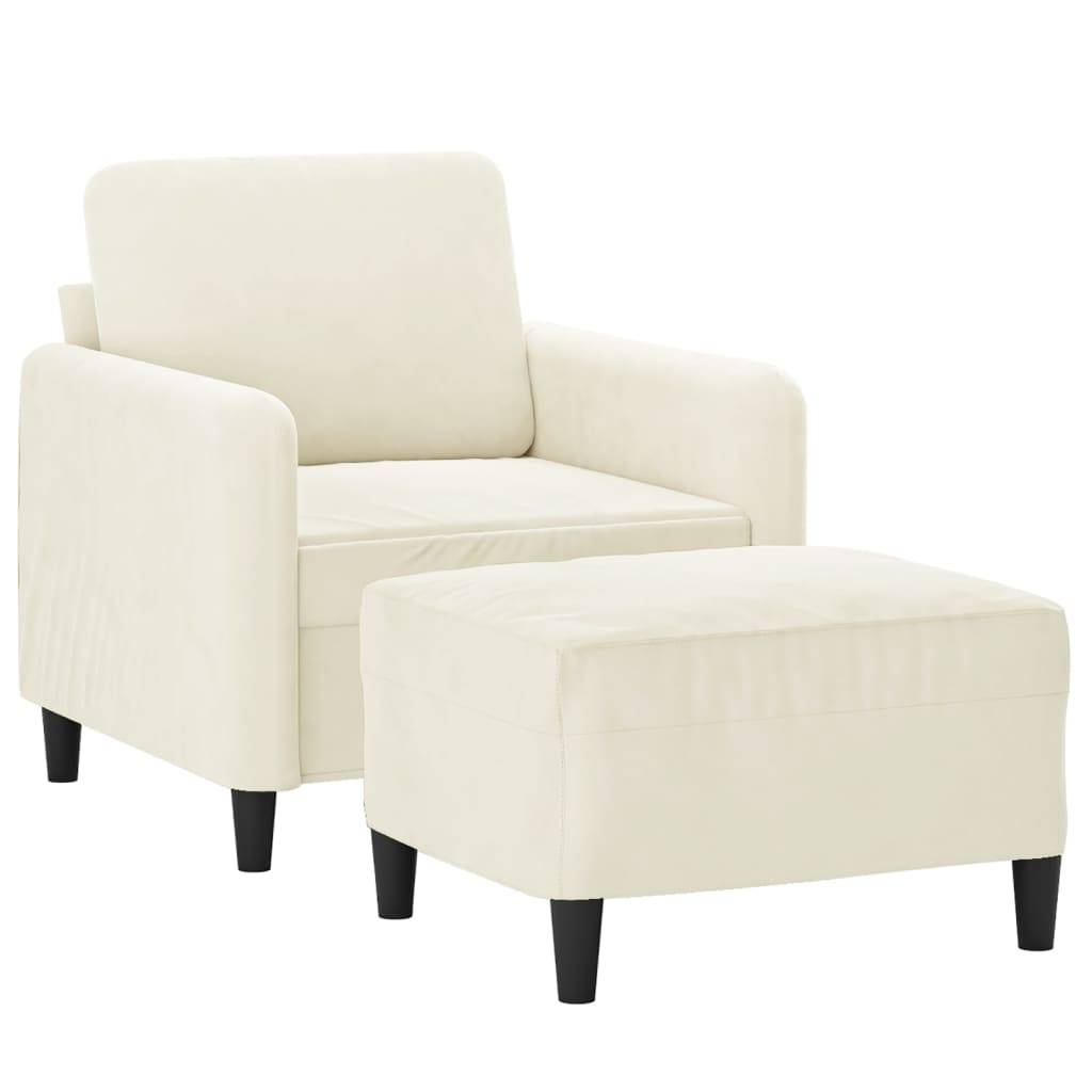 vidaXL Sessel mit Hocker Creme 60 cm Samt