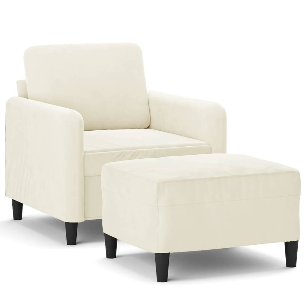 vidaXL Sessel mit Hocker Creme 60 cm Samt