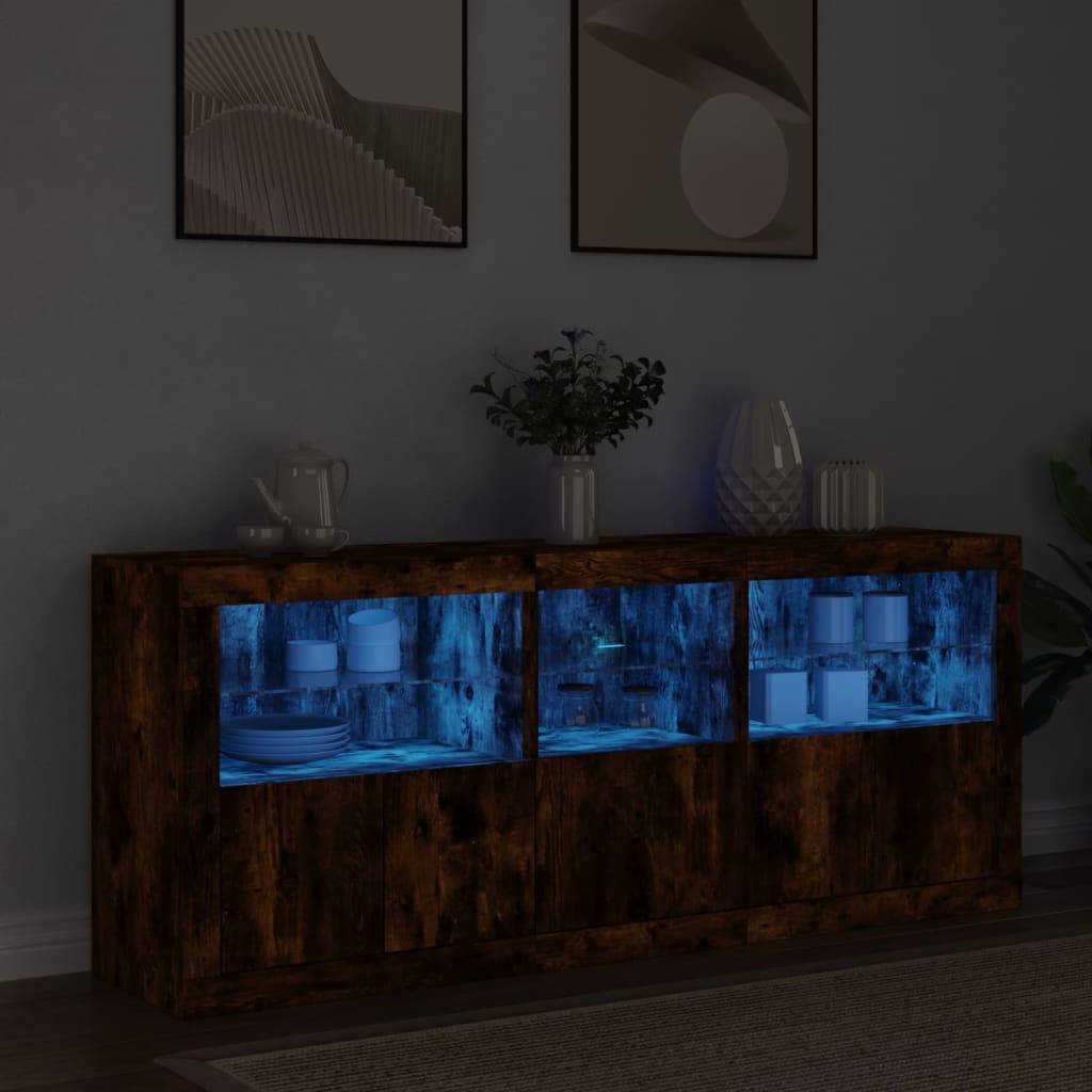vidaXL Sideboard mit LED-Leuchten Räuchereiche 162x37x67 cm