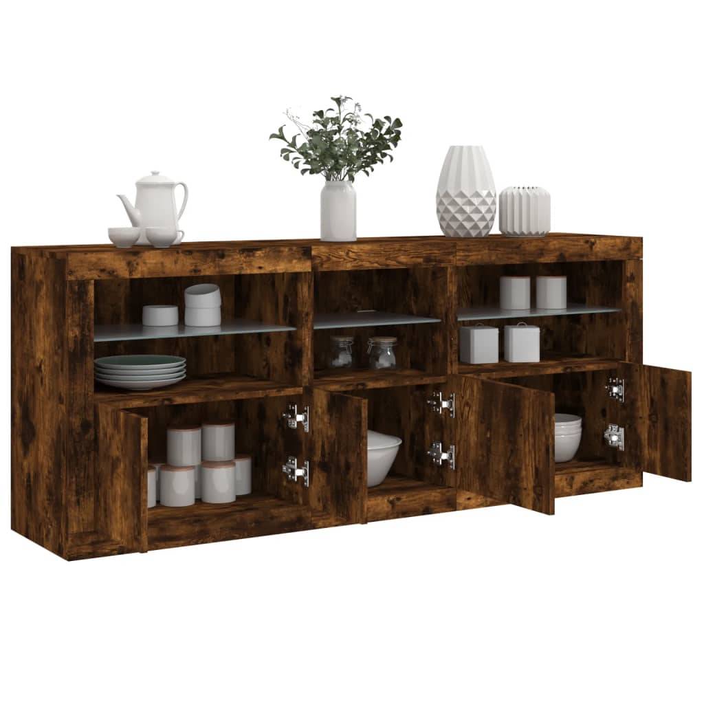vidaXL Sideboard mit LED-Leuchten Räuchereiche 162x37x67 cm