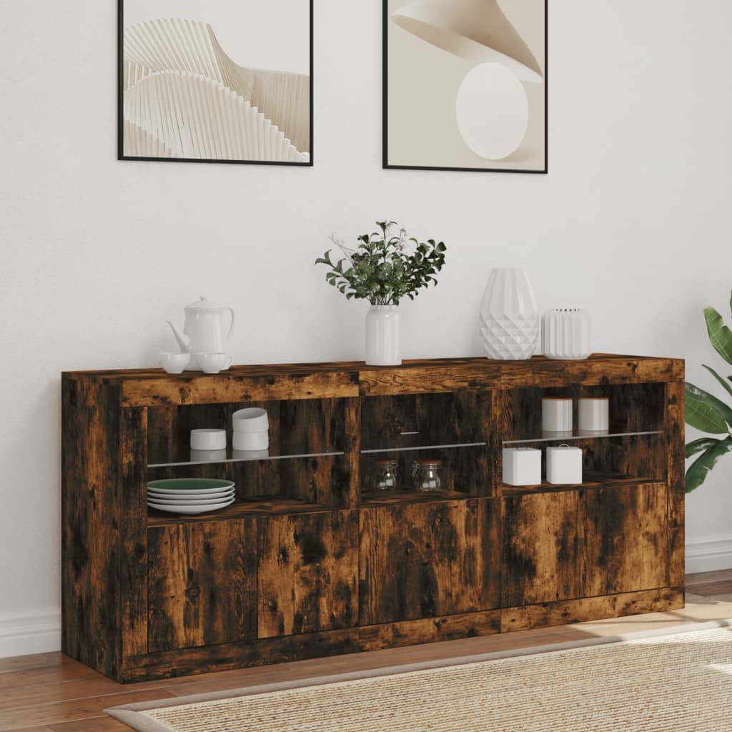 vidaXL Sideboard mit LED-Leuchten Räuchereiche 162x37x67 cm