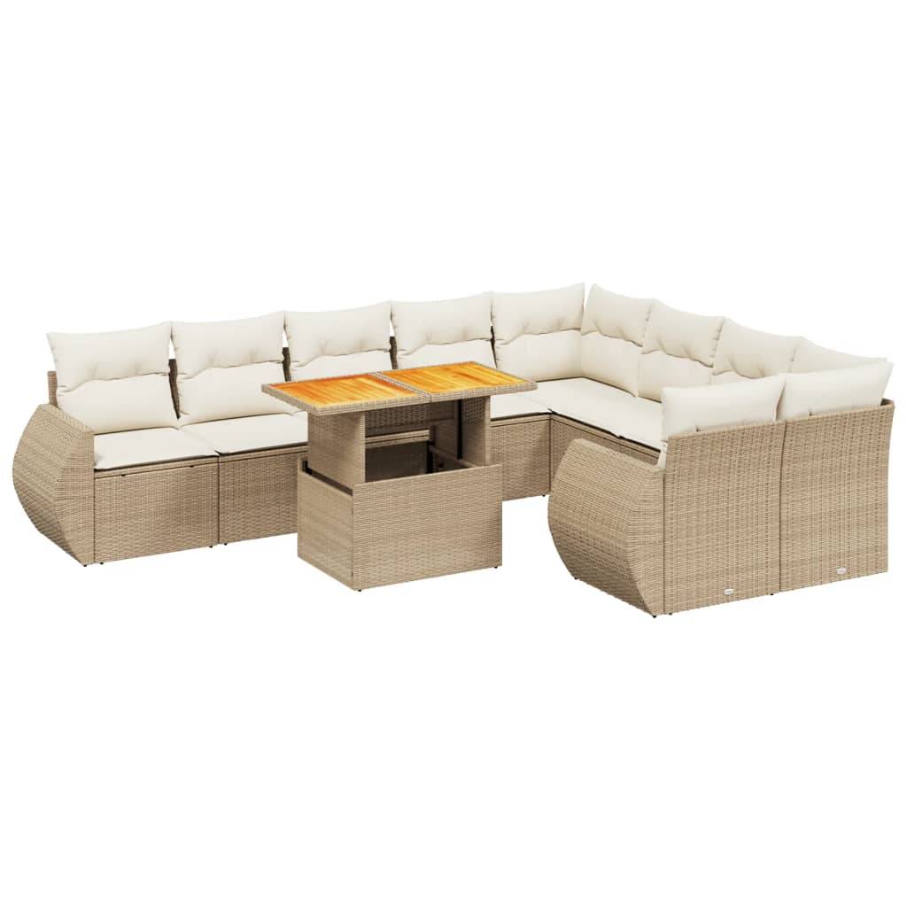 vidaXL 10-tlg. Garten-Sofagarnitur mit Kissen Beige Poly Rattan