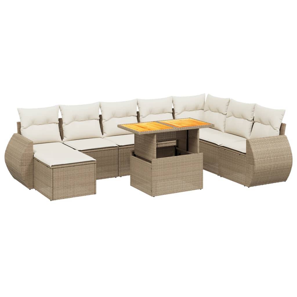 vidaXL 9-tlg. Garten-Sofagarnitur mit Kissen Beige Poly Rattan