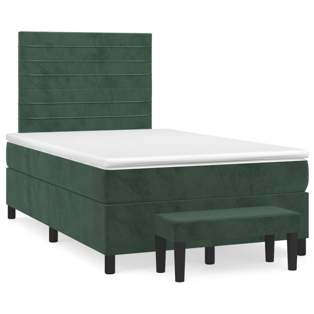 vidaXL Boxspringbett mit Matratze Dunkelgrün 120x190 cm Samt