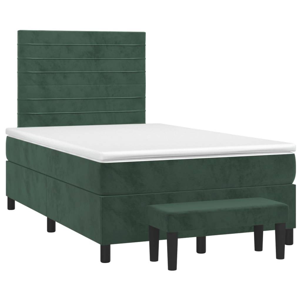 vidaXL Boxspringbett mit Matratze Dunkelgrün 120x190 cm Samt
