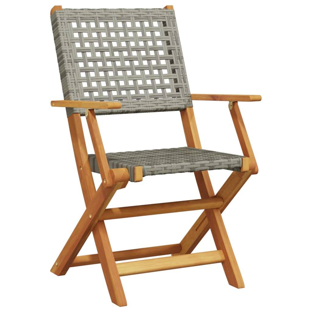 vidaXL Gartenstühle 4 Stk. Klappbar Grau Poly Rattan & Massivholz
