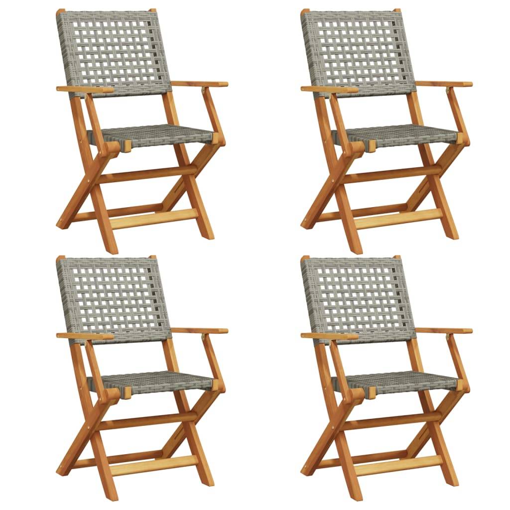vidaXL Gartenstühle 4 Stk. Klappbar Grau Poly Rattan & Massivholz