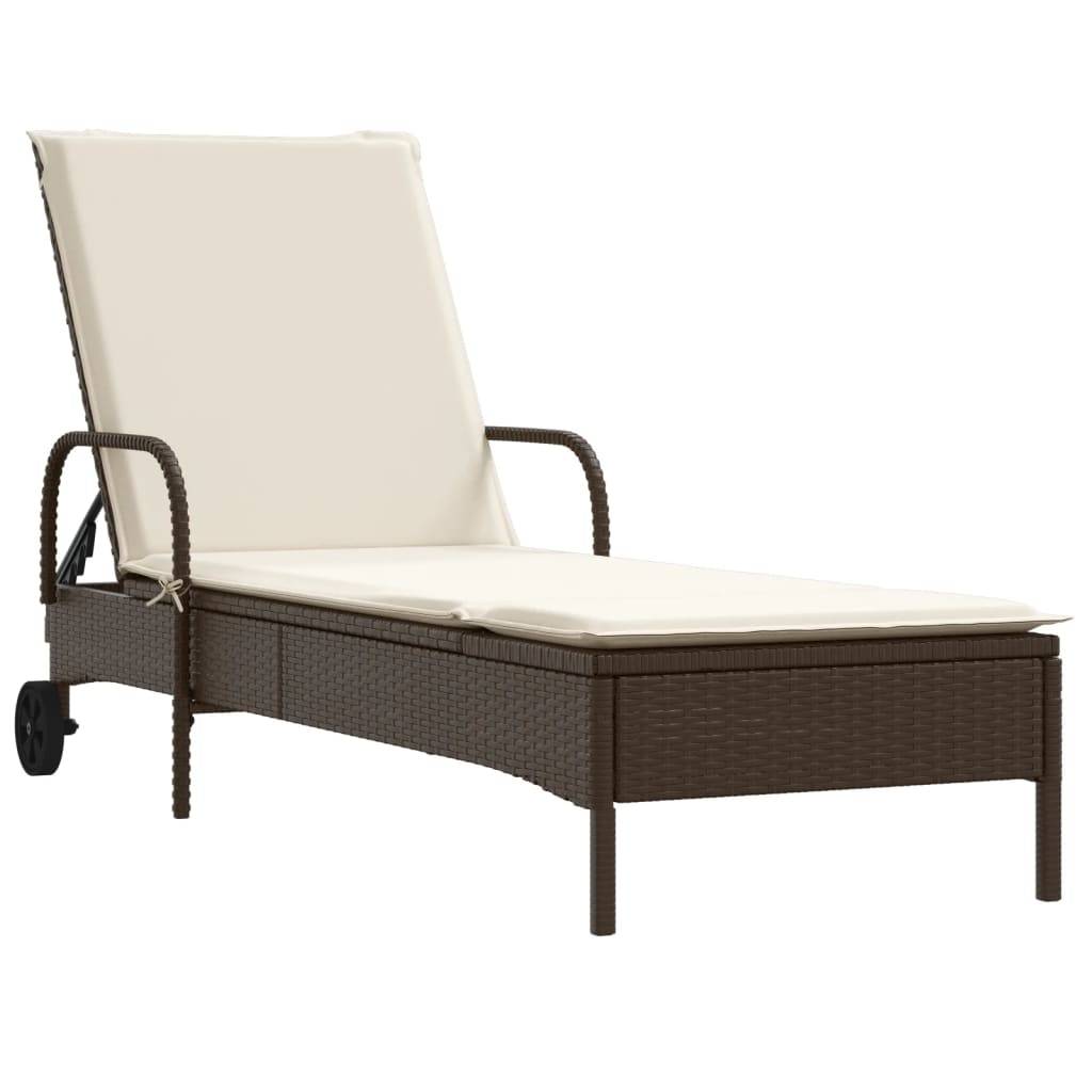 vidaXL Sonnenliegen mit Auflagen 2 Stk. Braun Poly-Rattan