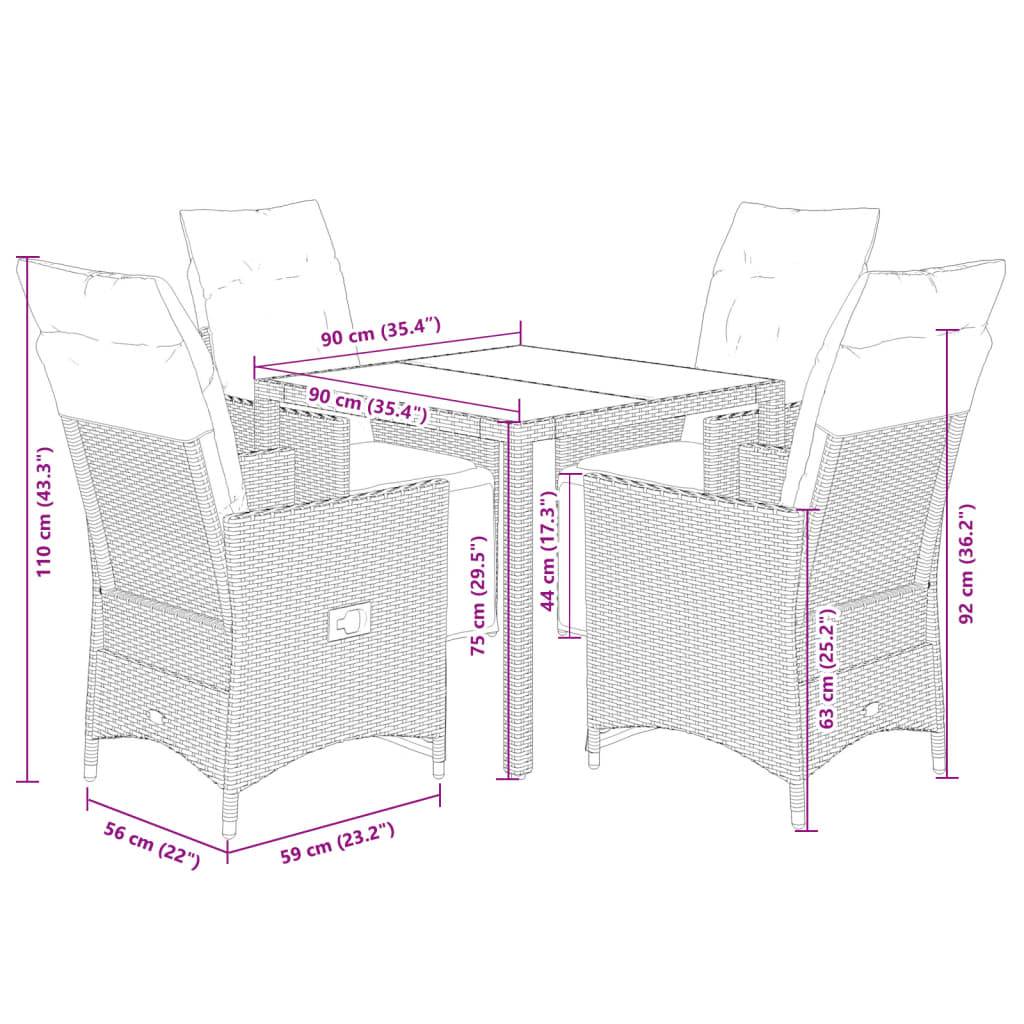 vidaXL 5-tlg. Garten-Bistro-Set mit Kissen Grau Poly Rattan