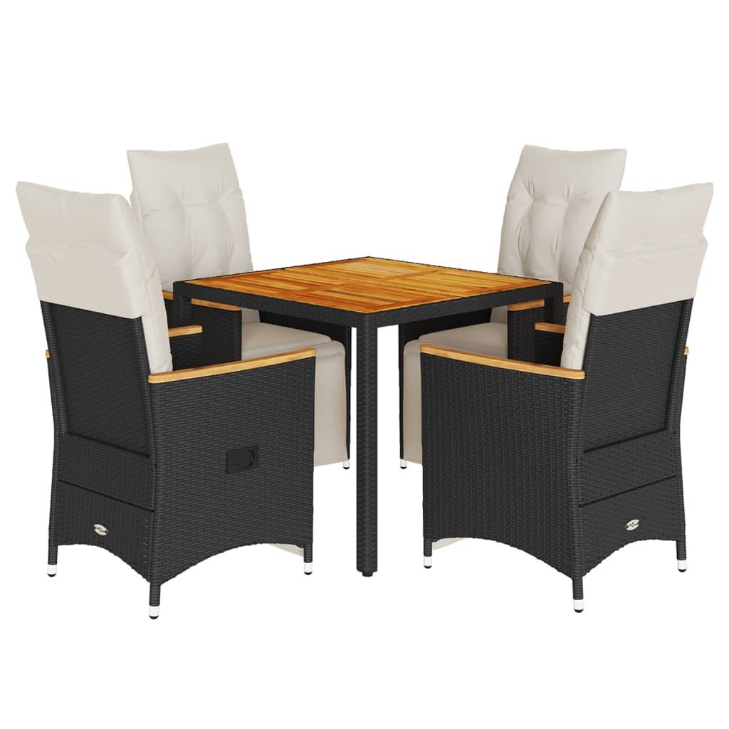 vidaXL 5-tlg. Garten-Bistro-Set mit Kissen Schwarz Poly Rattan