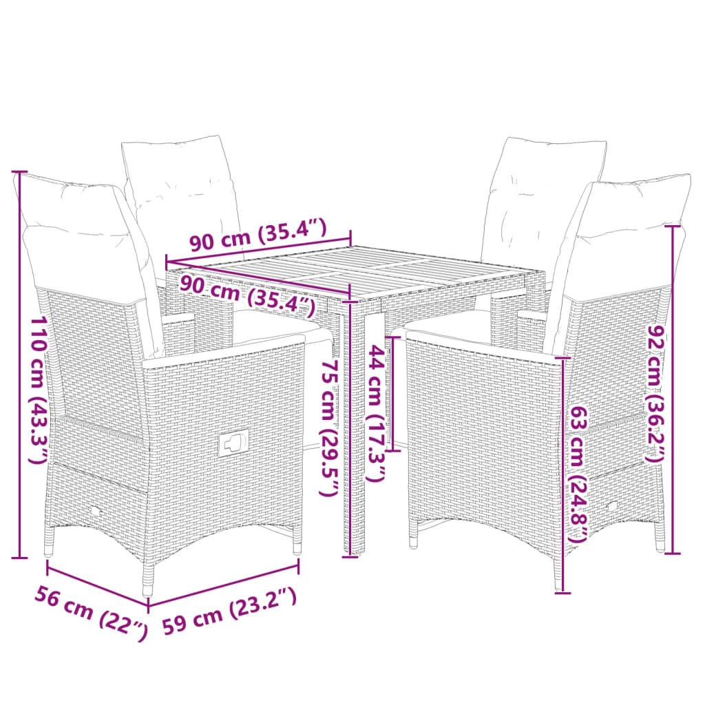 vidaXL 5-tlg. Garten-Bistro-Set mit Kissen Schwarz Poly Rattan