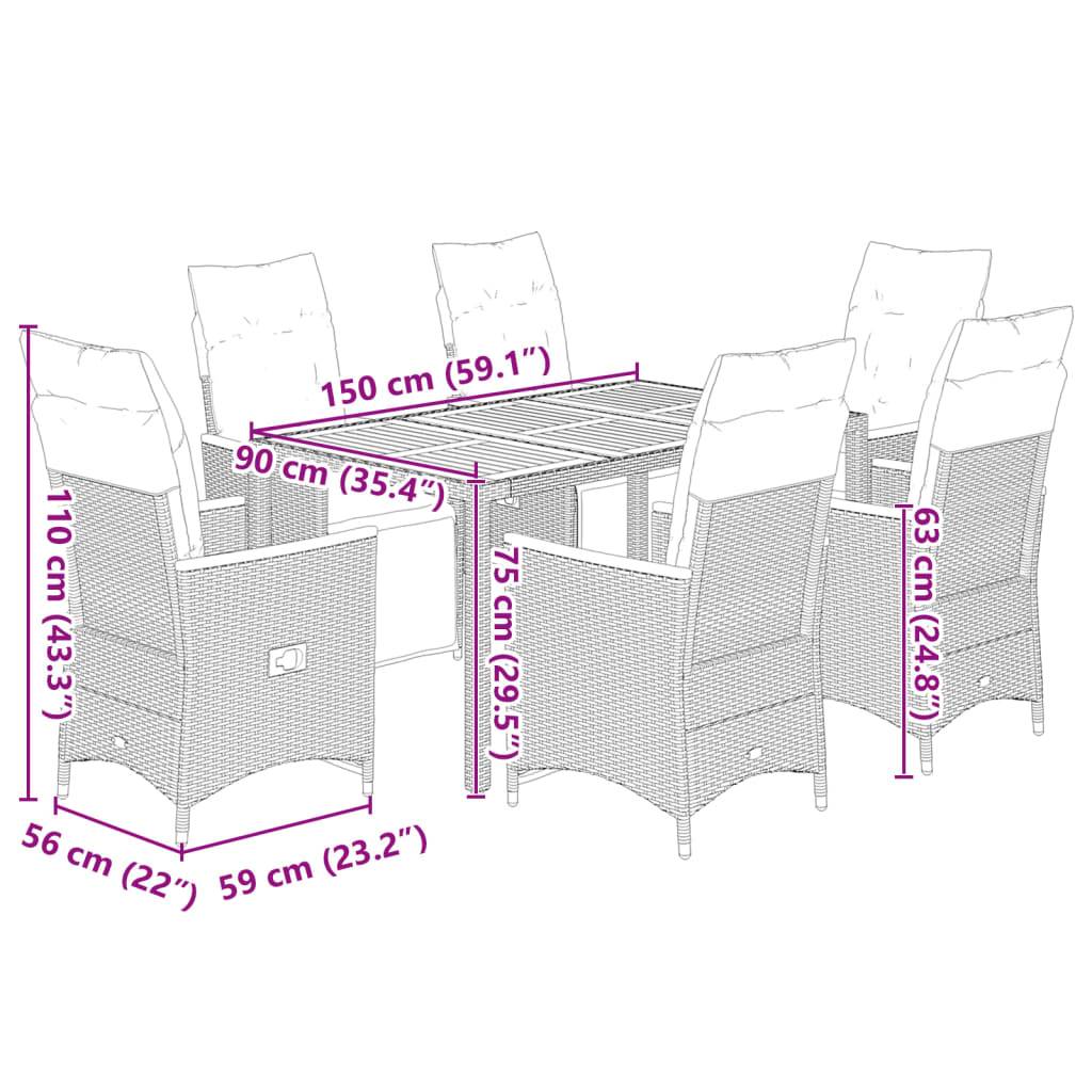 vidaXL 7-tlg. Garten-Bistro-Set mit Kissen Schwarz Poly Rattan