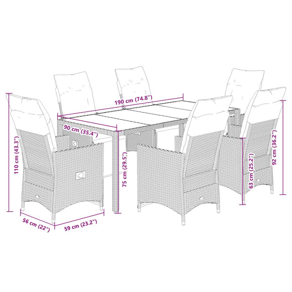 vidaXL 7-tlg. Garten-Bistro-Set mit Kissen Grau Poly Rattan