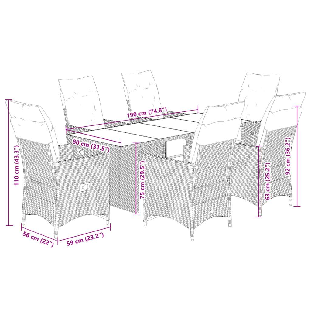 vidaXL 7-tlg. Garten-Bistro-Set mit Kissen Beige Poly Rattan