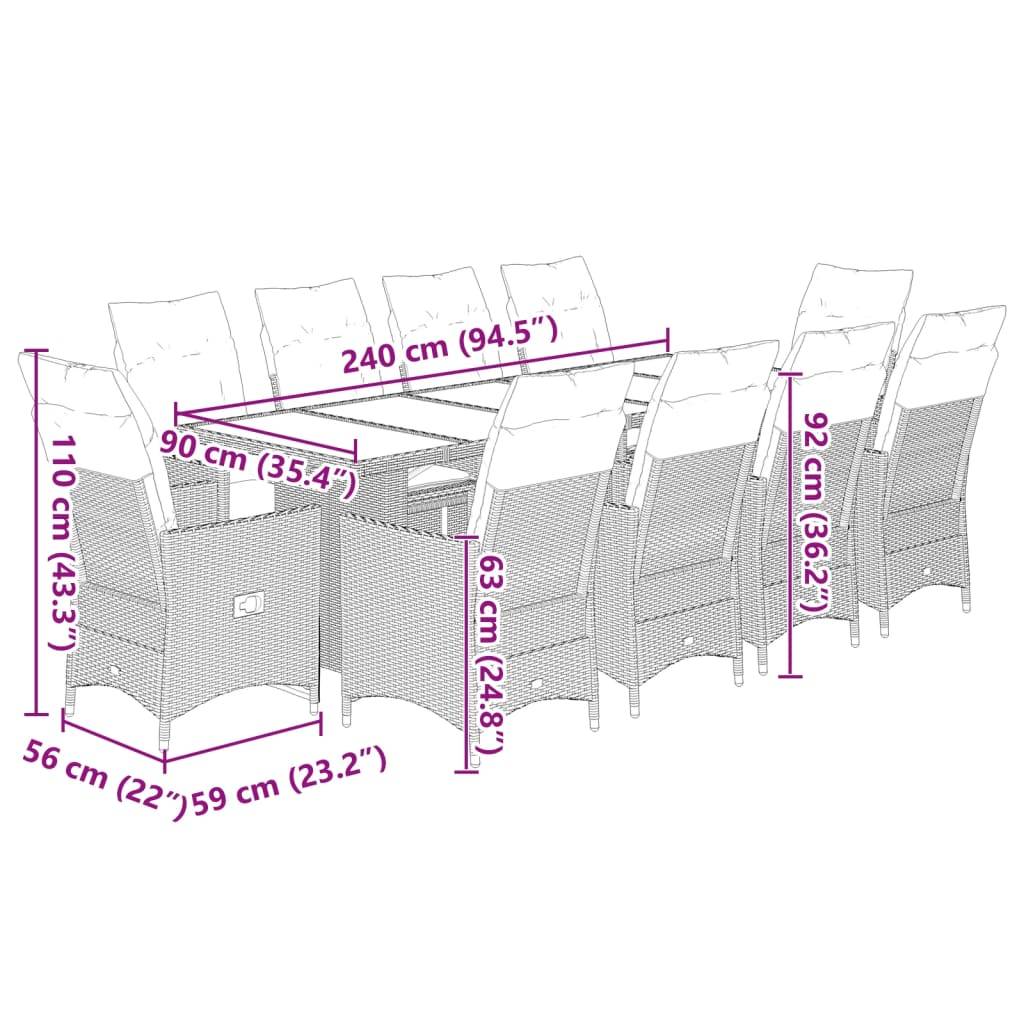 vidaXL 9-tlg. Garten-Bistro-Set mit Kissen Braun Poly Rattan