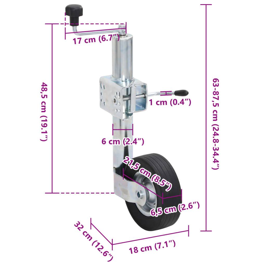 vidaXL Stützrad 60 mm mit 2 Stützrohren und 3 Klemmen