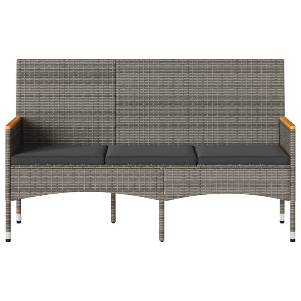vidaXL Gartenbank 3-Sitzer mit Kissen Grau Poly Rattan