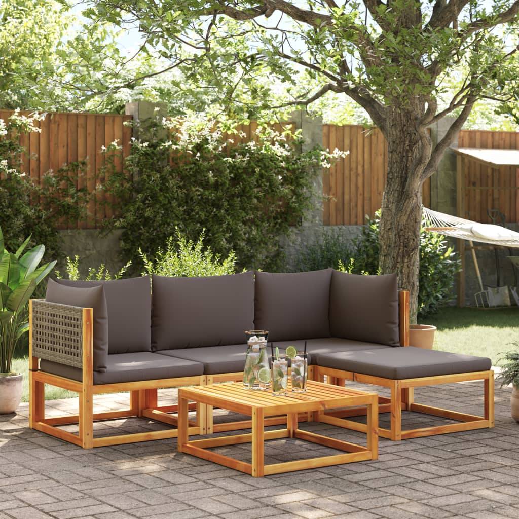 vidaXL 5-tlg. Garten-Sofagarnitur mit Kissen Massivholz Akazie