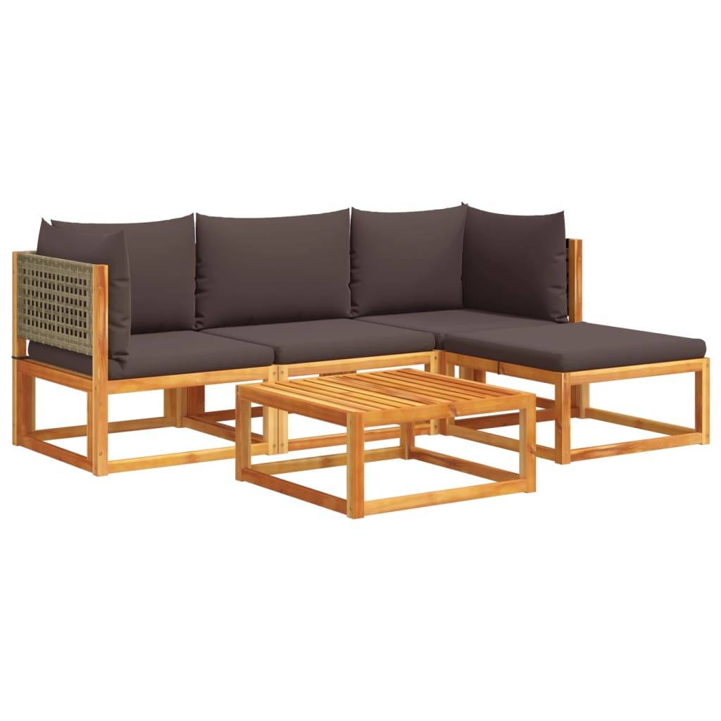 vidaXL 5-tlg. Garten-Sofagarnitur mit Kissen Massivholz Akazie