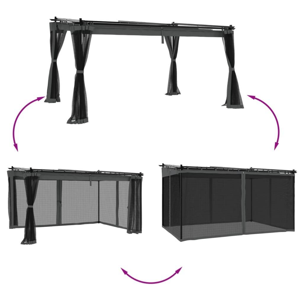 vidaXL Pavillon mit Netzwänden Anthrazit 4x3 m Stahl