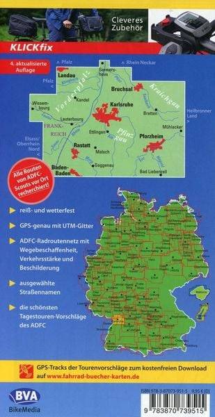 ADFC-Regionalkarte Karlsruhe und Umgebung,1:50.000, reiß- und wetterfest, GPS-Tracks Download