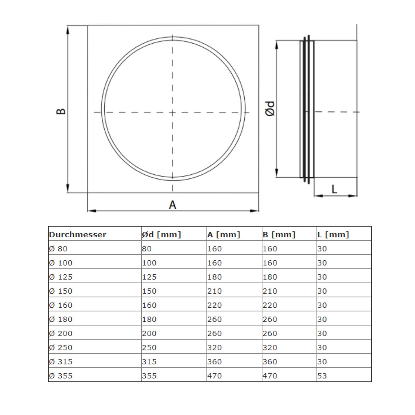 Wandflansch Wickelfalzrohr Flansch Dichtung Wandplatte Lüftung Wand Wickelfalz