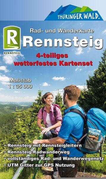 Rennsteig 1:35 000. 4-teiliges wetterfestes Kartenset mit Schutzhülle