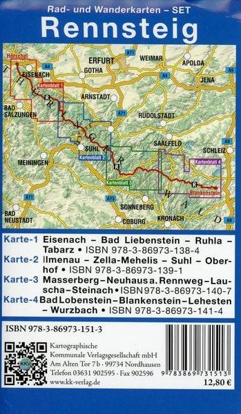 Rennsteig 1:35 000. 4-teiliges wetterfestes Kartenset mit Schutzhülle